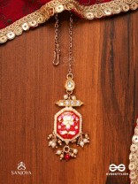 ABHARANI - THE ADORNED QUEEN- FINE TRADITIONAL KUNDAN MAANGTIKA WITH RED ENAMEL WORK, PEARL AND BEADS