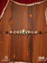 SHASHIRATNA - MOON GEM- MINIMALISTIC KUNDAN ENAMEL NECKLACE WITH FLORAL CENTER, PEARL SPHERES AND CELESTIAL DESIGN