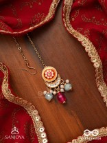 ROCHITA - BLOSSOMED TIP - ENAMELED FLORAL MAANGTIKA WITH CRESCENT AND MULTICOLORED BEADS