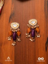 RASARANJANI - COLORFUL HARMONY- CONTEMPORARY KUNDAN STATEMENT EARRINGS WITH DEEP-HUED BEADS AND PEARLS