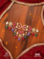 RANGAMAYA - FILLED WITH COLORS- INTRICATE KUNDAN CRESCENTS ENAMELLED NECKPIECE WITH VIBRANT BEADED FRINGES AND PEARLS