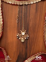 HARSHITA - THE JOYFUL ONE- DELICATE PEARL MAANGTIKA WITH MINI KUNDAN BLOOMS AND GREEN GEM DROPLETS