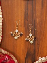 HARSHITA - THE JOYFUL ONE- DELICATE PEARL EARRINGS WITH MINI KUNDAN BLOOMS AND GREEN GEM DROPLETS