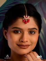 KAMALANGI - LOTUS-BODIED- FLORAL ENAMEL CENTRE DESIGN MAANGTIKA WITH TRIPLE CHAIN LAYERS AND RUBY BAEDS AND PEARLS