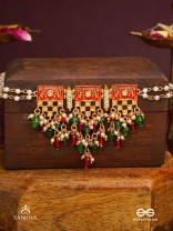 SHUBHADRA - AUSPICIOUS BEAUTY- GEOMETRIC KUNDAN ENAMELLED NECKPIECE WITH PEARLS AND BEADS