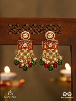 SHUBHADRA - AUSPICIOUS BEAUTY- GEOMETRIC KUNDAN ENAMELLED EARRINGS WITH PEARLS AND BEADS