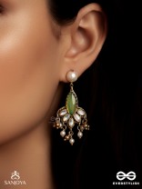 KSHAMINI - GRACEFUL LADY- SLIM CHAIN DESIGN KUNDAN EARRINGS WITH LEAF DESIGN