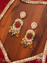 SURYAPRABHA - SUN’S AURA- LUXE HERITAGE KUNDAN EARRINGS WITH PEARLS, BEADS AND GEMSTONES