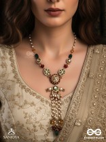 UTKALINI - EXQUISITELY DESIGNED- ENAMEL KUNDAN NECKPIECE WITH LAYERED PEARL FRINGES AND VIBRANT BEADS