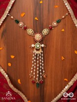 UTKALINI - EXQUISITELY DESIGNED- ENAMEL KUNDAN NECKPIECE WITH LAYERED PEARL FRINGES AND VIBRANT BEADS