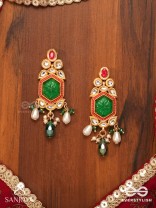 HARARASA - ESSENCE OF GREEN- KUNDAN EARRINGS WITH PEARLS, BEADS AND GEMSTONE
