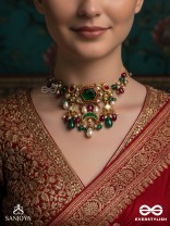 HARARASA - ESSENCE OF GREEN- KUNDAN NECKPIECE WITH PEARLS, BEADS AND GEMSTONE