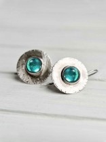 SERENE SPHERE - OXIDISED EARRINGS WITH CALMING BLUE CENTER GEM