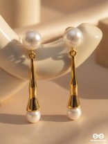 GOLDEN PEARL DROP-  CONTEMPORARY GOLDEN DROP EARRINGS