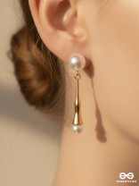 GOLDEN PEARL DROP-  CONTEMPORARY GOLDEN DROP EARRINGS