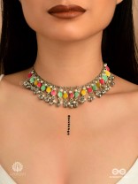 BOLLY BEAT - OXIDISED NECKLACE WITH NEON ENAMEL CHARMS
