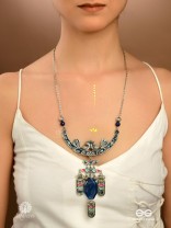 MOON DUSK - ENAMELLED OXIDISED NECKLACE WITH ENGRAVED CHARMS