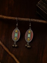  BAZAAR BEAT- OVAL ENAMELLED OXIDISED EARRINGS