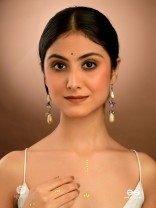 PEARL DUSK- BEADED OXIDISED EARRING