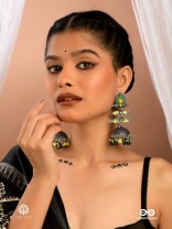 FOLK BLOOM - OXIDISED ENAMEL JHUMKA EARRING