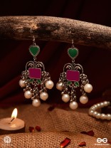 HEART & HERITAGE – OXIDISED EARRINGS WITH PEARLS AND ENAMEL