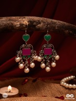 HEART & HERITAGE – OXIDISED EARRINGS WITH PEARLS AND ENAMEL