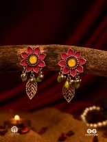 DESI FLORA – ENAMELLED OXIDISED DANGLERS WITH LEAF ACCENTS