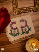CRESCENT BLOOM – OXIDISED ENAMELLED EARRING WITH FLORAL CHARMS