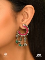 CRESCENT BLOOM – OXIDISED ENAMELLED EARRING WITH FLORAL CHARMS