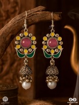 BLOOM BURST – FLORAL OXIDISED EARRING WITH PEARL DROP