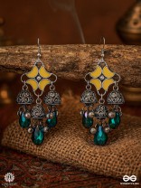 SUNBURST SWING – YELLOW FLORAL ENAMEL EARRING WITH OXIDISED JHUMKIS