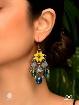 SUNBURST SWING – YELLOW FLORAL ENAMEL EARRING WITH OXIDISED JHUMKIS