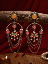 SUNSET GLORY – ORANGE ENAMELLED OXIDISED EARRING