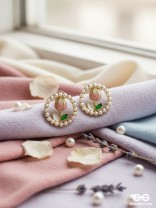 BUBBLE BLOOM – SOFT PINK FLORAL STUDS WITH PEARL-EDGED GRACE