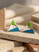 PIXEL TRIAD – MULTI-COLOR TRIANGLE STUD EARRINGS