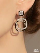 SQUARE LOOP – MODERN BLACK & GOLD DROP EARRINGS