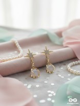 ASTRAL PEBBLE – STARBURST STUD WITH SOFT STONE DROP EARRINGS