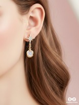 ASTRAL PEBBLE – STARBURST STUD WITH SOFT STONE DROP EARRINGS