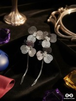 PETAL GLIDE – MODERN SILVER FLORAL FRINGE EARRINGS
