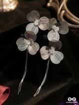 PETAL GLIDE – MODERN SILVER FLORAL FRINGE EARRINGS