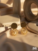 Mirror reflection- pearl in a cage of gold earrings