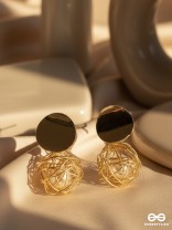 Mirror reflection- pearl in a cage of gold earrings