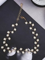 The Showstopper White and Gold Elegant Dainty Beaded Choker