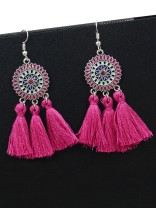 Vibrant motifs Dreamcatcher Tassel Earrings- Fuchsia
