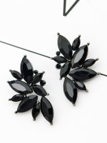 The Embellished Ferns - Statement Stud Earrings - Black