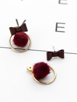 The Cute Furry Bowknot Studs - Brown-Maroon