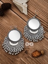 The Mirror Motif Moons - Oxidised Boho Earrings
