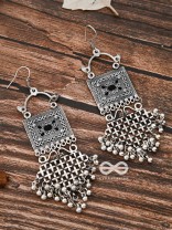 The Embellished Trunk Criss Cross Danglers (Black) - Oxidised Boho Earrings