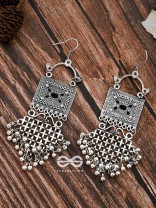 The Embellished Trunk Criss Cross Danglers (Black) - Oxidised Boho Earrings