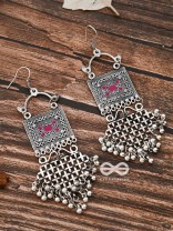 The Embellished Trunk Criss Cross Danglers (Pink) - Oxidised Boho Earrings